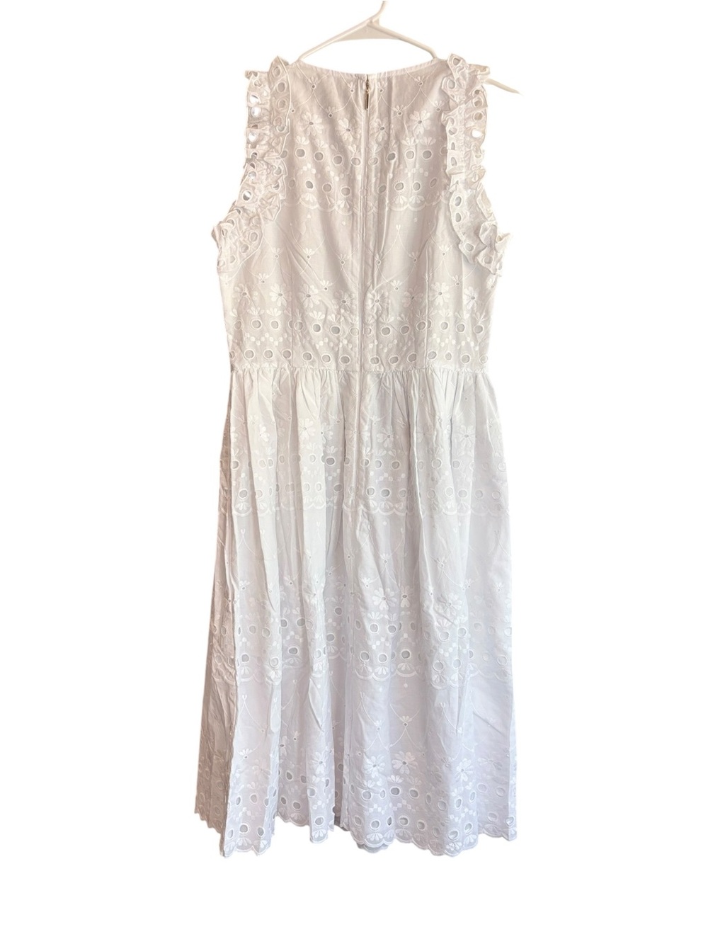 Kate Spade New York White Eyelet Midi Dress Size 8 Ruffle Sleeves 100% Cotton - Picture 3 of 9